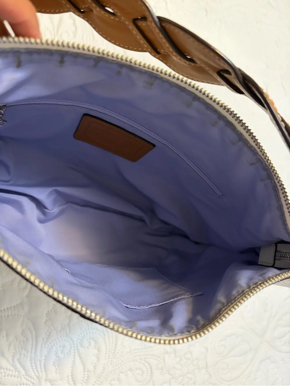 Coach Soho White Pebbled Leather Hobo Shoulder Bag with Tan Trim